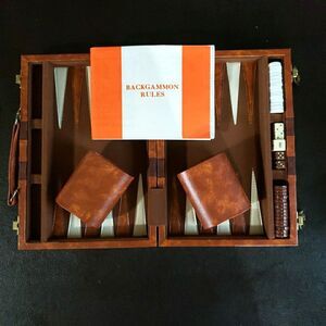 VTG Faux Leather Backgammon Set Briefcase Style Brown Attache Board Game